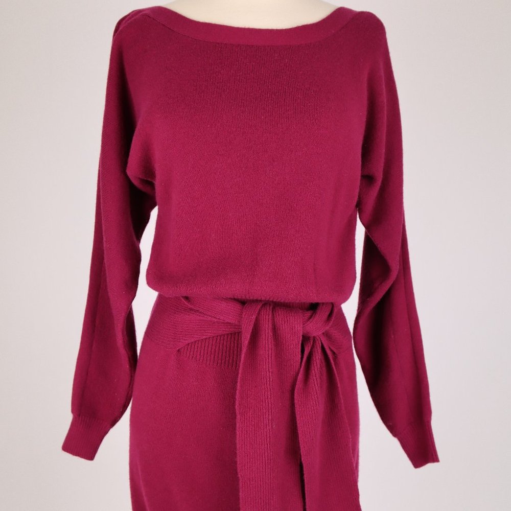 ❄️ LAUNDRY BY DESIGN Burgundy Wool Faux Wrap Sweater Knit Tunic Dress Top Medium